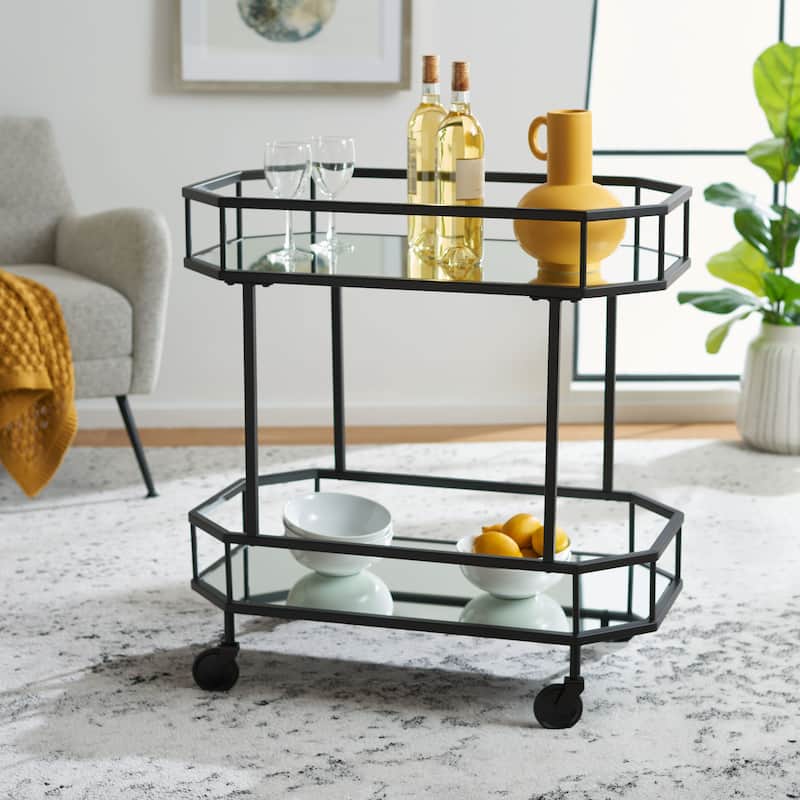 SAFAVIEH Silva 2 Tier Octagon Bar Cart-Rose Gold / Mirror. - 30" W x 17" D x 30" H