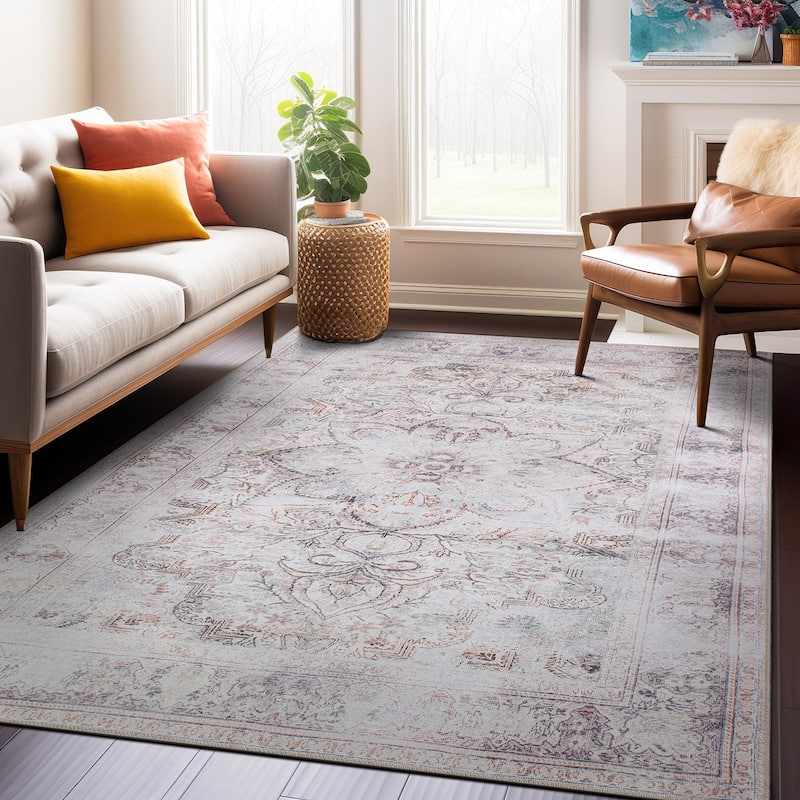 Bohemian Distressed Vintage Machine Washable Area Rug - 7' 7" x 9' 6" - Rectangle