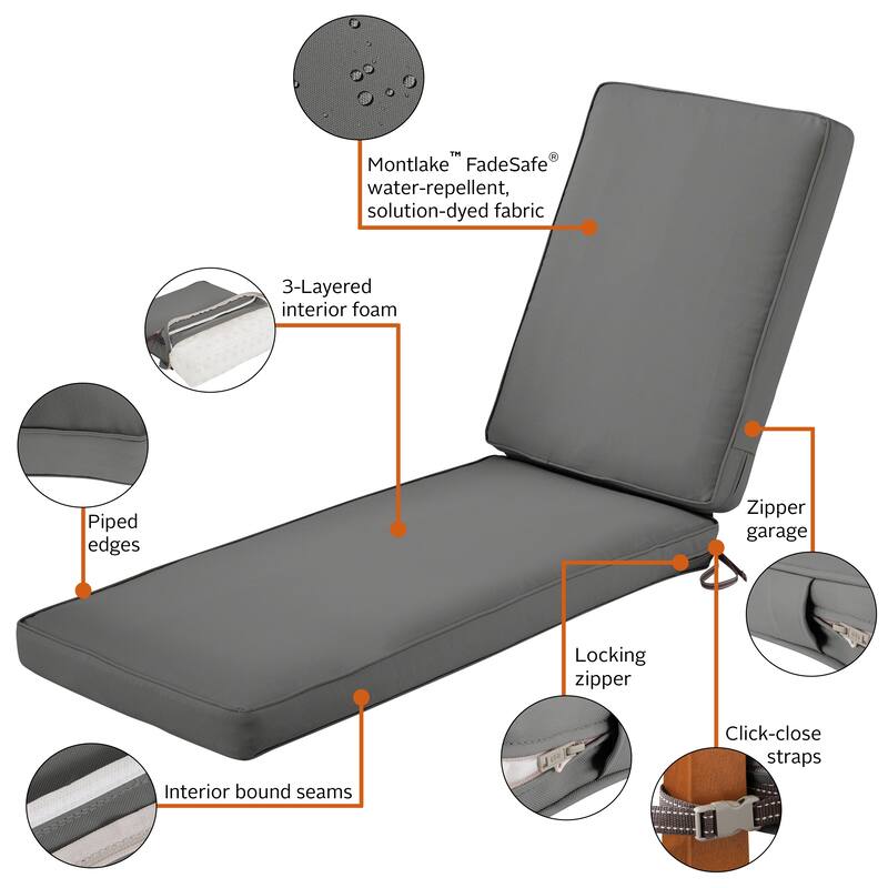 Classic Accessories Montlake Water-Resistant 74 x 23 x 3 Inch Patio Chaise Lounge Cushion