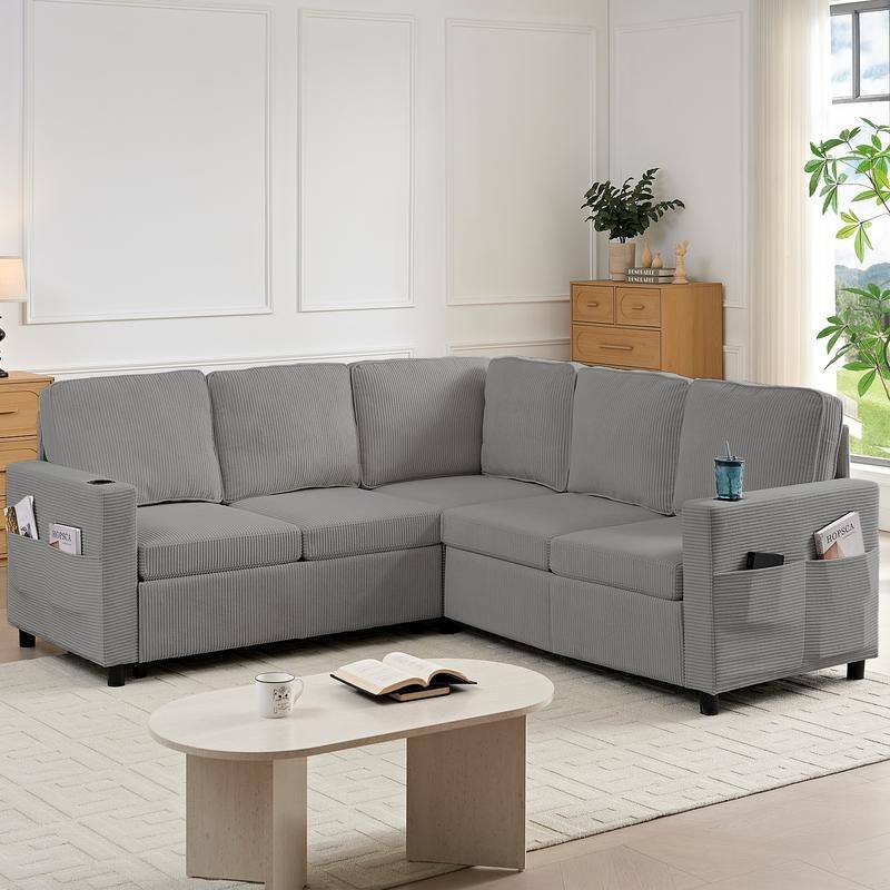 Mixoy Convertible Modular bunk combination sofa with pull out bed,L-shaped 5-seat Sectional Sleeper Sofa Bed with Storage seat