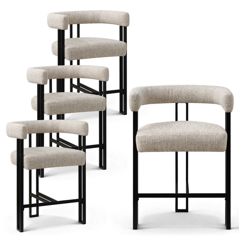 25" Seat Height Upholstered Tweed Black Matel Counter Stool - Oatmeal-4-piece