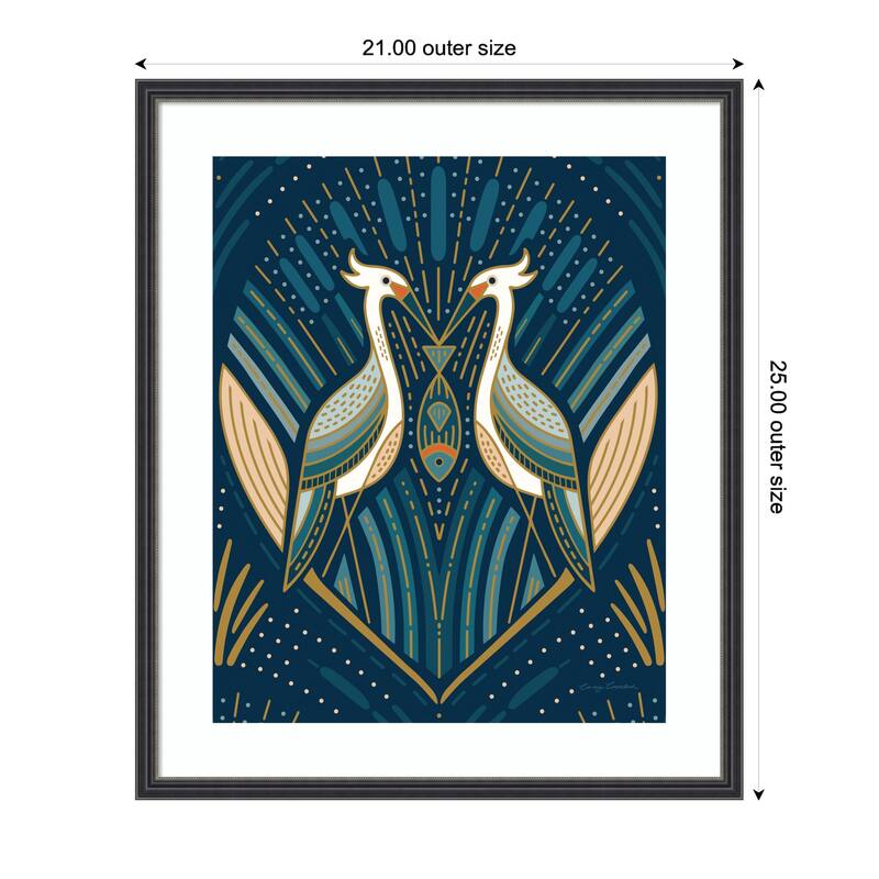 Kate and Laurel Framed Art Art Deco Herons Blue by Carey Copeland