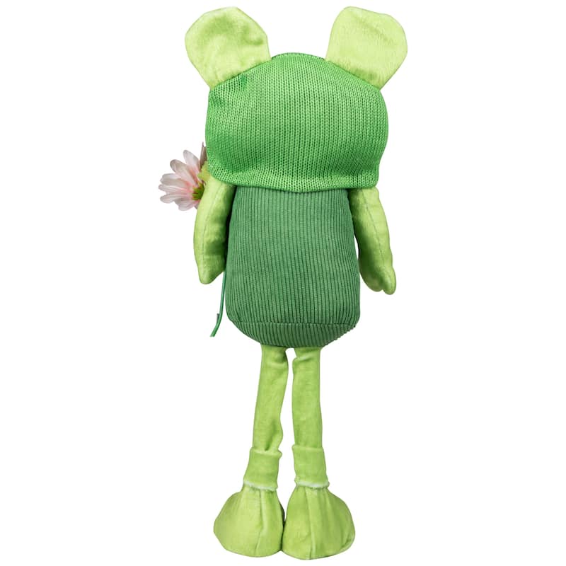 Standing Spring Gnome with Glittered Frog Hat - 14.5" - Green and White