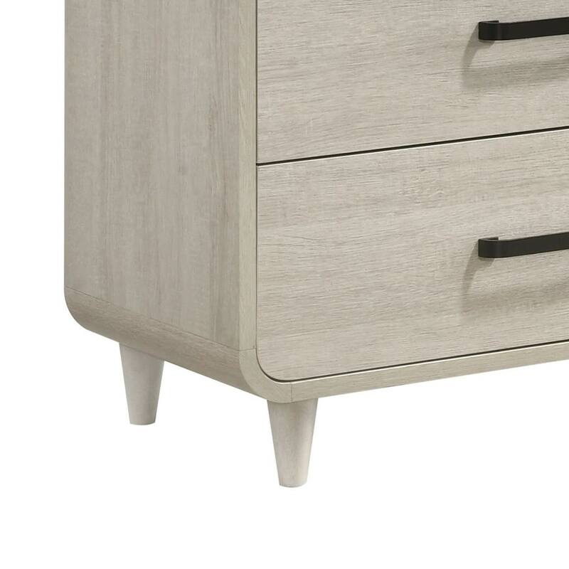 Meni 2pc Wide Dresser and Mirror Set, 6 Drawers, Scandinavian White