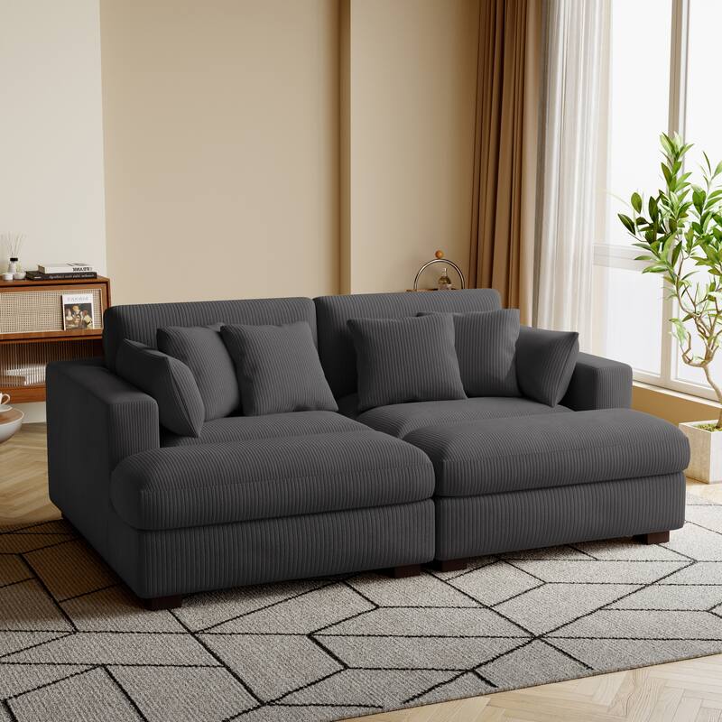 Navaeh Corduroy Modular Sectional Sofa Large Couch Sleeper Chaise - Grey Set&4 Pillow