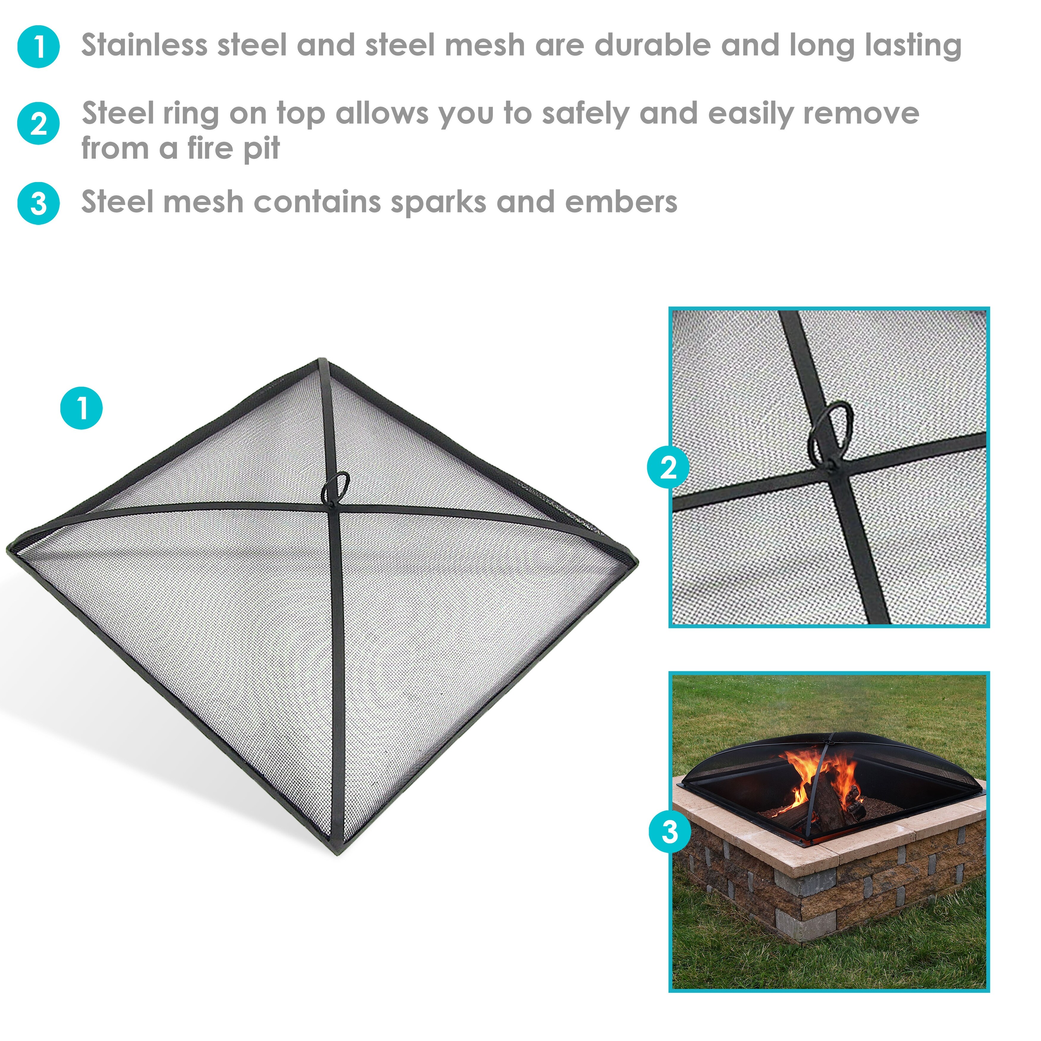Details about   Sunnydaze Spark Screen 31" Square Heavy-Duty Steel Mesh Fire Pit Cover Accessory 