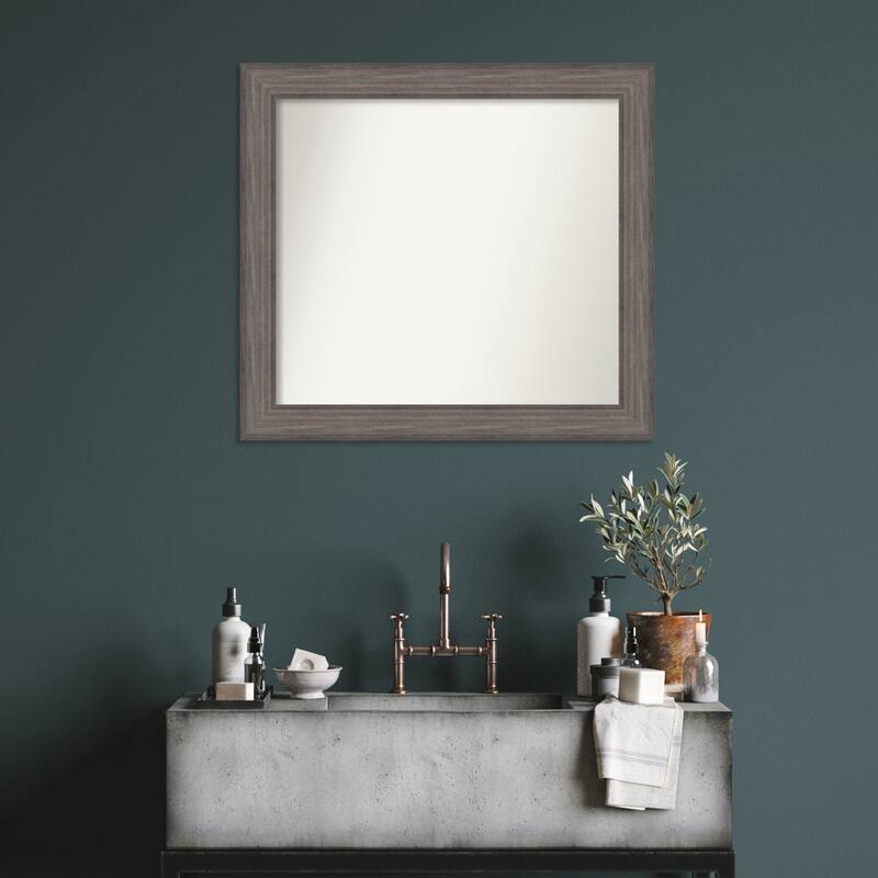 Country Barnwood Framed Non-Beveled Custom Wall Mirror, Bathroom Vanity Mirror