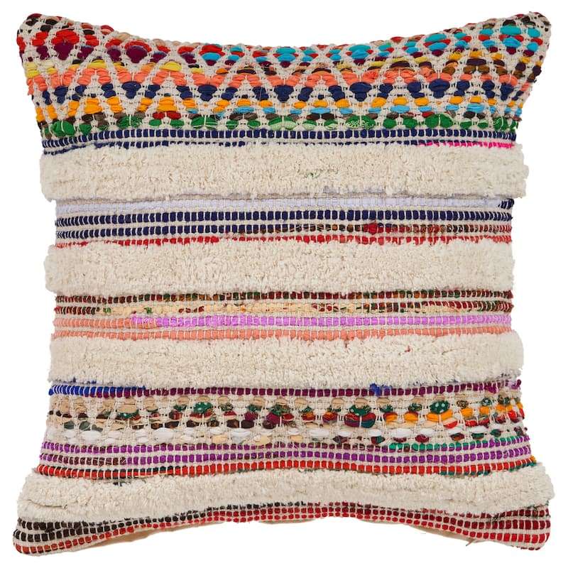 Sevita White Chevron Striped Multi Throw Pillow 18 inch