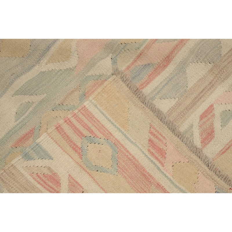 Hand Woven Oriental 100% Wool Carpet Southwestern Tribal Beige & Ivories Kilim Area Rug - 6' 5'' X 4' 10''