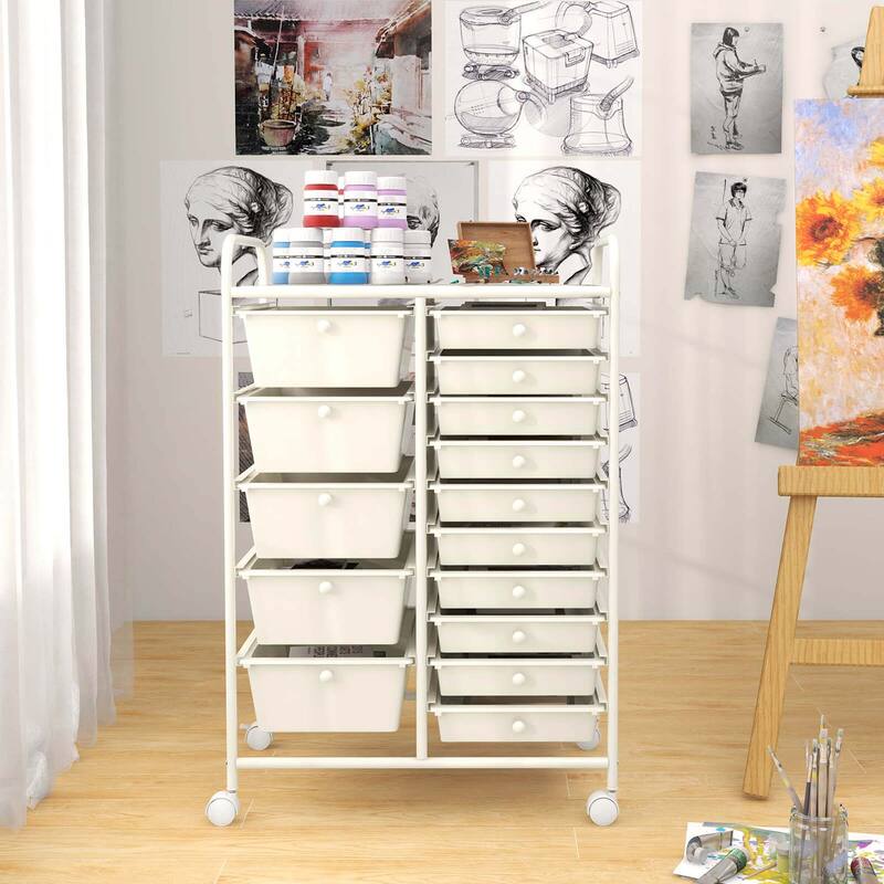 Costway 15 Drawer Rolling Storage Cart Tools Scrapbook Paper Office - See Details