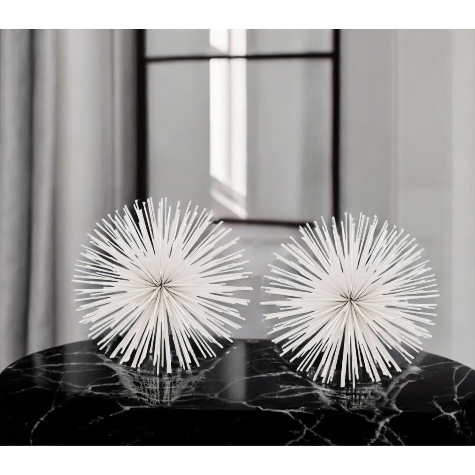HomeRoots Set of Two White Iron Decorative Spiky Sphere Tabletop Sculpture - 4' X '4' X '4
