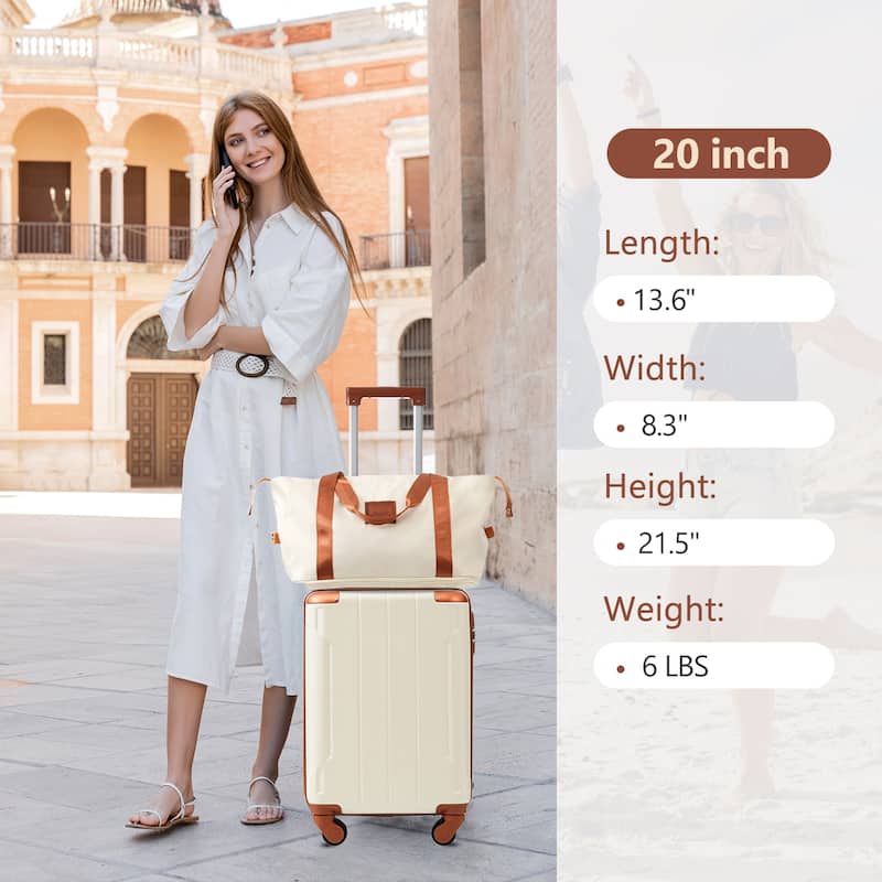 20 Inch Carry On Luggage Set 3 Piece with Spinner Wheels, Lightweight Hardshell ABS Suitcase for Weedend Getaways