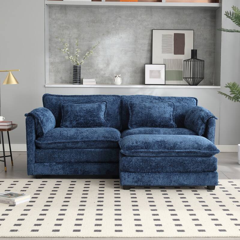 76'' Oversized Chenille Loveseat Sofa with Movable Ottoman Small Sofa for Apartment