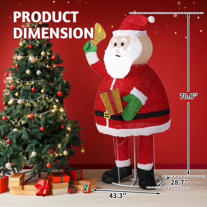 6FT Lighted Santa Claus Holding Bell Christmas Yard Decorations for Xmas Outdoor Holiday Indoor Decor Lighted Holiday Displays