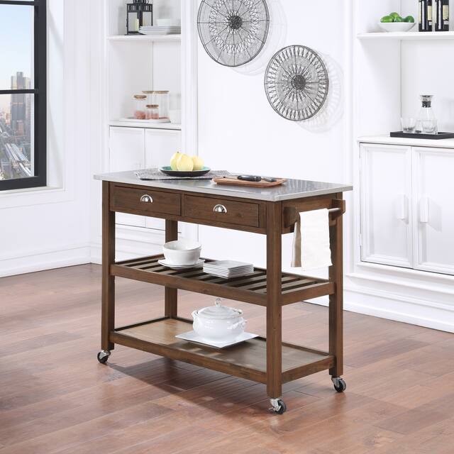 The Gray Barn Firebranch Wire-brush Kitchen Cart - Chestnut Wire-Brush