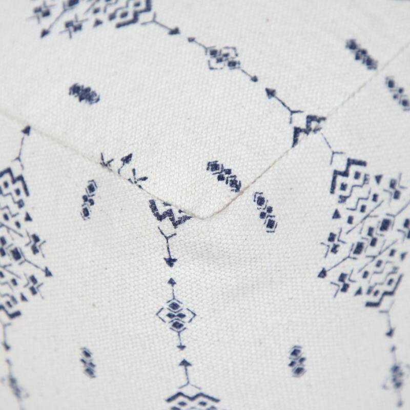 Sevita Navy and Ivory Scandinavian Ornamental Motif Pouf Ottoman