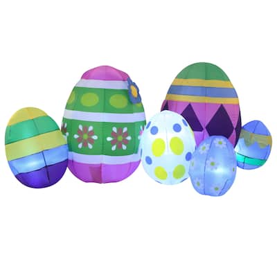 Joiedomi 7.5FT Long Multicolored Nylon Indoor Outdoor Easter Eggs Inflatable w/Built-In LED Lights, Easter Lawn Decoration