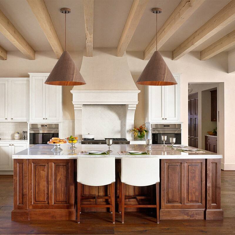 Modern Natural 1-Light Cone-Shaped Wood Grain Pendant - 17.7in