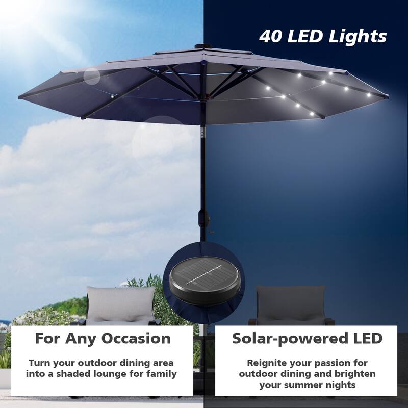 COSIEST Outdoor 10ft 3 Tiers Market Patio Umbrella with Solar LED lights