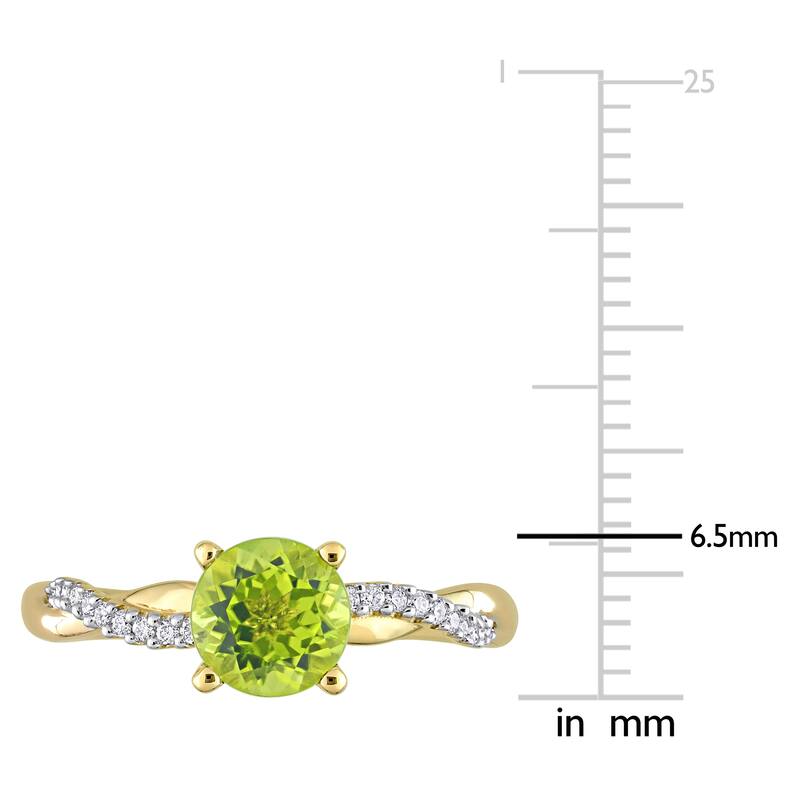 Miadora Peridot and 1/6ct TDW Diamond Crossover Birthstone Ring in 14k Yellow Gold