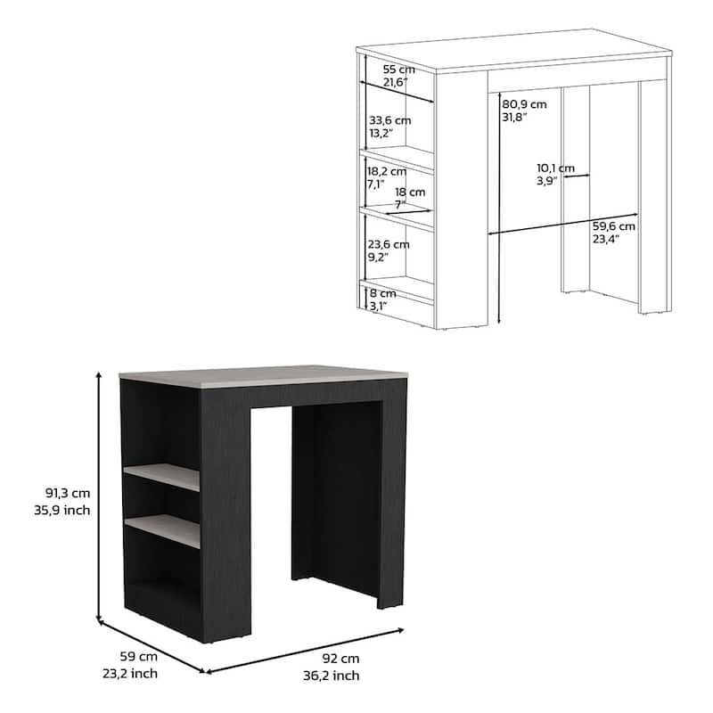 Kitchen Bar Table with Open Storage Shelves, Durable Construction, and Compact Design for Small Spaces and Dining Areas