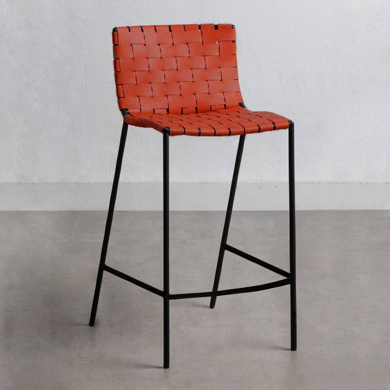 Soho Mid-century Modern Leather Weave Bar Stool (26-inch/ 30-inch) (Single)