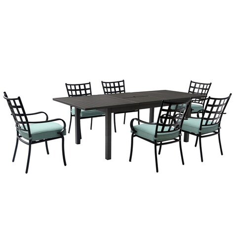 Princeton 7pc Aluminum Dining Set with Butterfly Extension Table, Light Blue