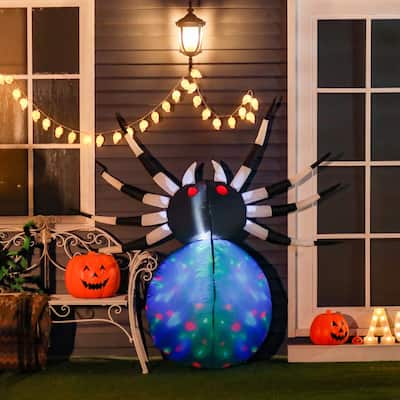 HOMCOM 5' Kaleidoscopic Strobe-Lit Giant Spider Halloween Decoration