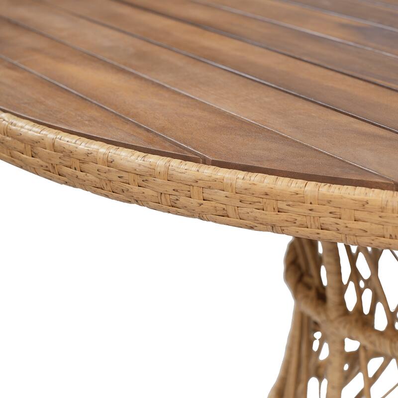 Christopher Knight Home - Estra Outdoor Round Acacia Wood Woven Dining Table with Wicker Pedestal Base, for 4 - 6 Seating