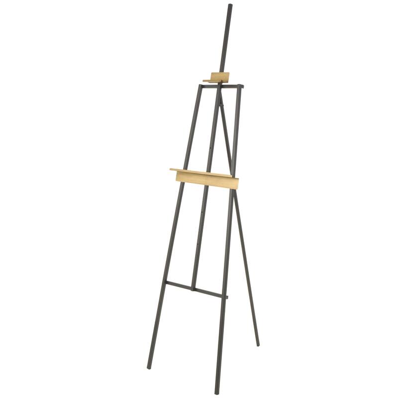 Metal Painter's Inspired 4 Tier Easel with Gold Accents - Black - Roche River Decor - Black - 15"W, 69"H