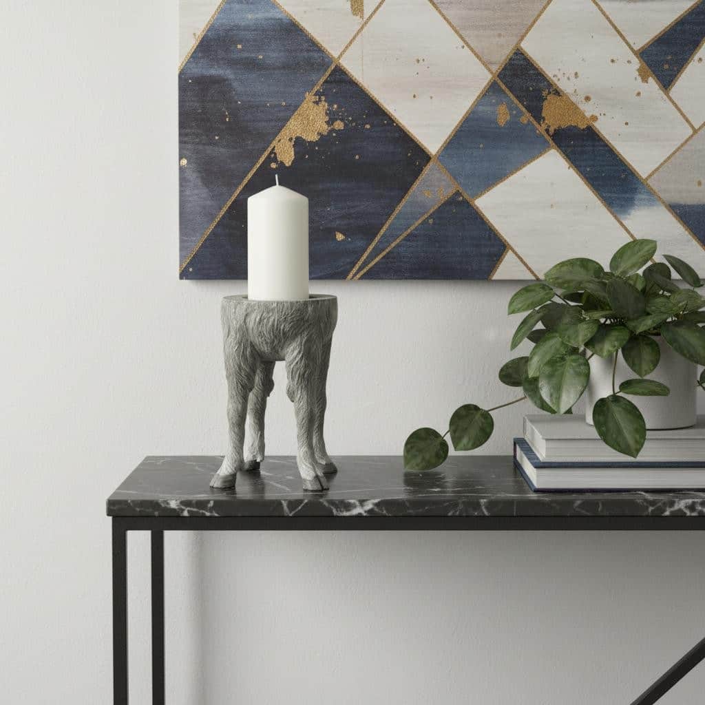 9" Gray Distressed Abstract Ceramic Tabletop Pillar Candle Holder