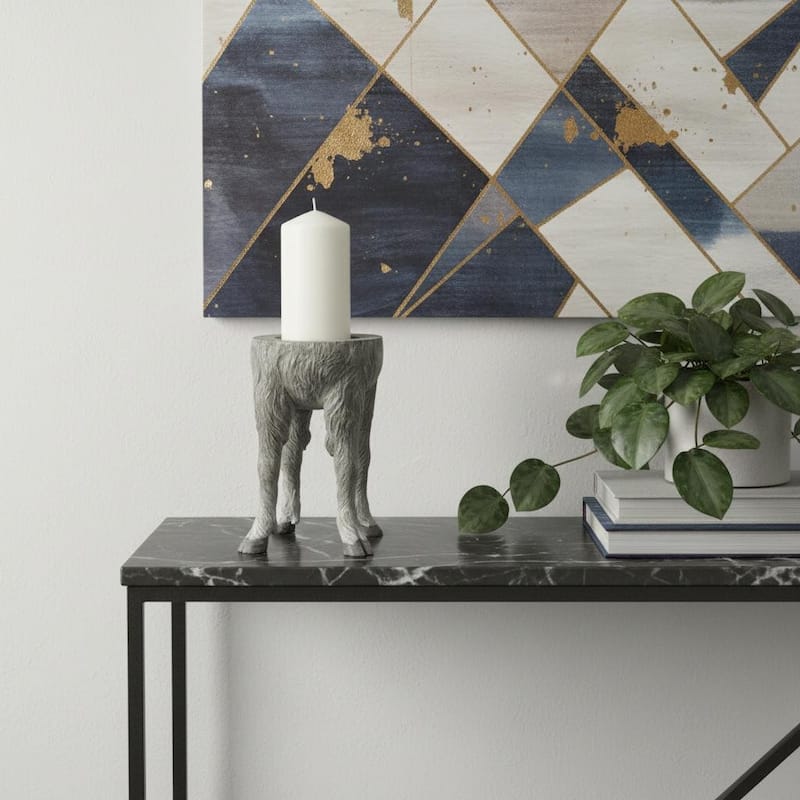 9" Gray Distressed Abstract Ceramic Tabletop Pillar Candle Holder - Gray