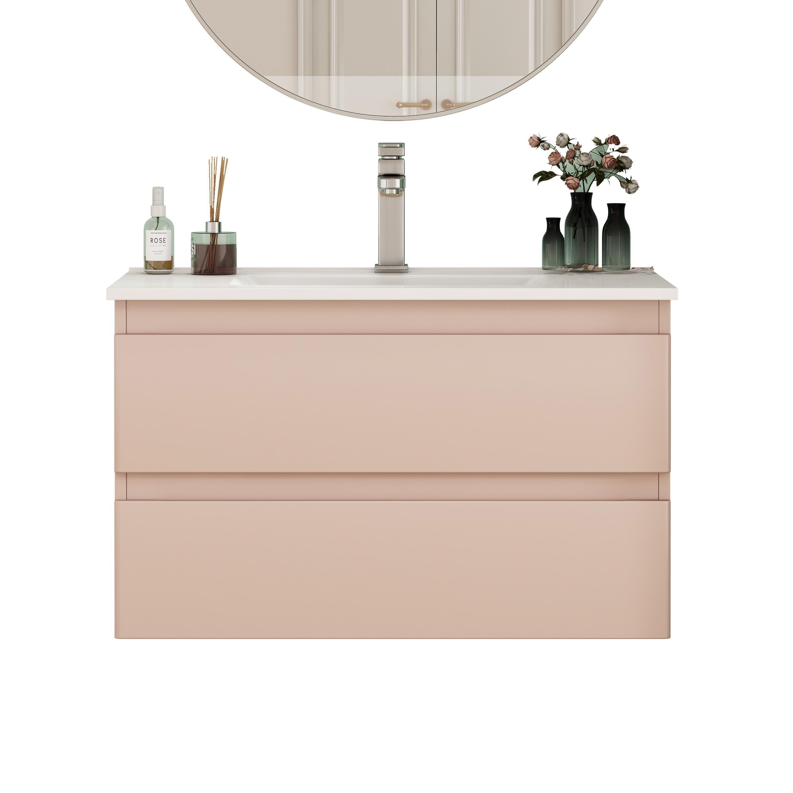 32" Wall-Mounted Bathroom Vanity with Double Drawers