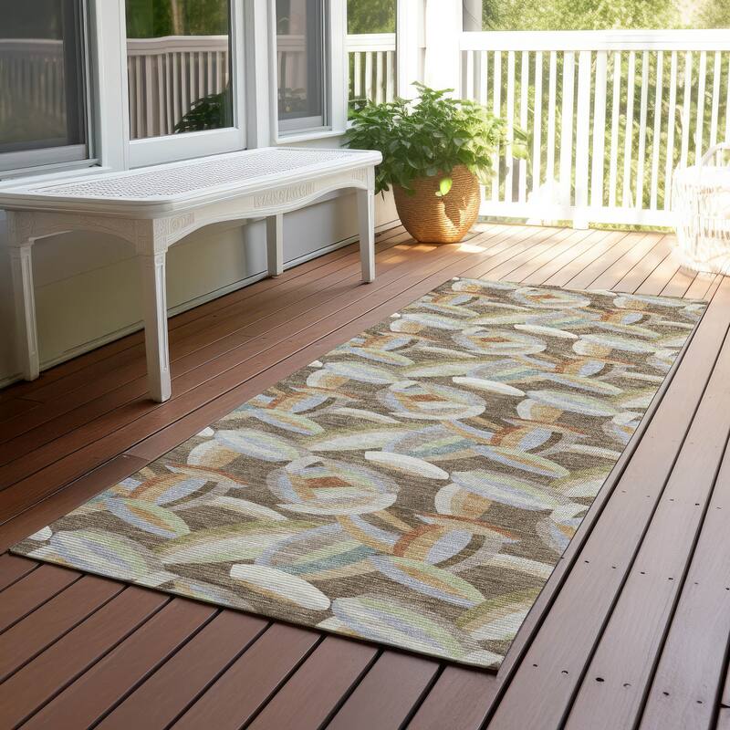 Machine Washable Indoor/ Outdoor Modern Heli Chantille Rug - Mocha - 2'3" x 7'6"