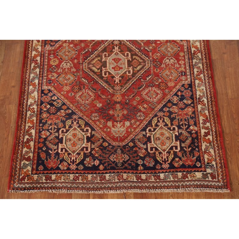 Pre-1900 Antique Vegetable Dye Shiraz Persian Rug Handmade Wool Carpet - 3'5"x 4'9"