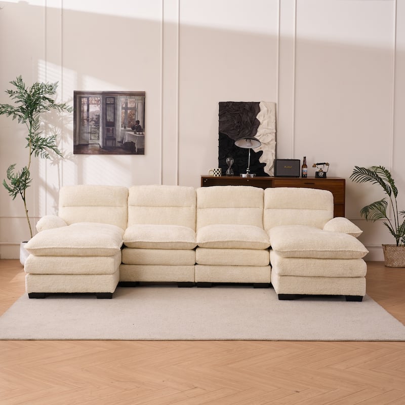 Modern U-shape Chenille Upholstered Sofa with Chaise Multiple Cushions Sectional Couch