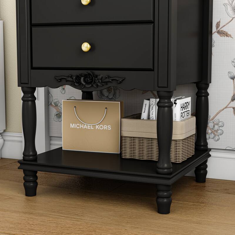 Nightstand Side Tables Drawers and Open Storage Shelf White Lacquer
