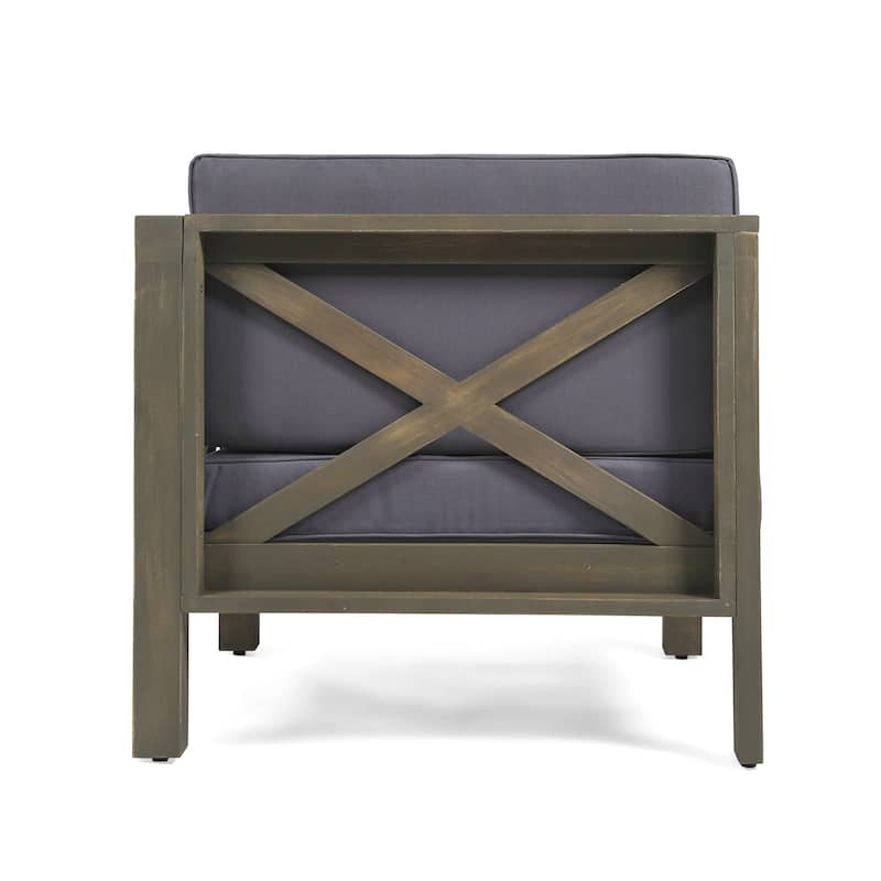 Roomfitters Outdoor 2-Seater Sectional Loveseat with Coffee Table, Wooden Patio Sofa Set with Cushions