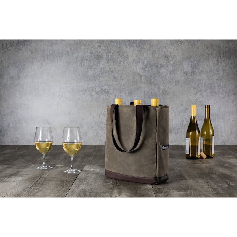 3 Bottle Insulated Wine Cooler Bag - Khaki Waxed Canvas - N/A