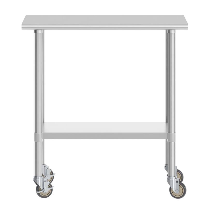 Commercial Stainless Steel 18 Gauge Worktable with Undershelf and Casters