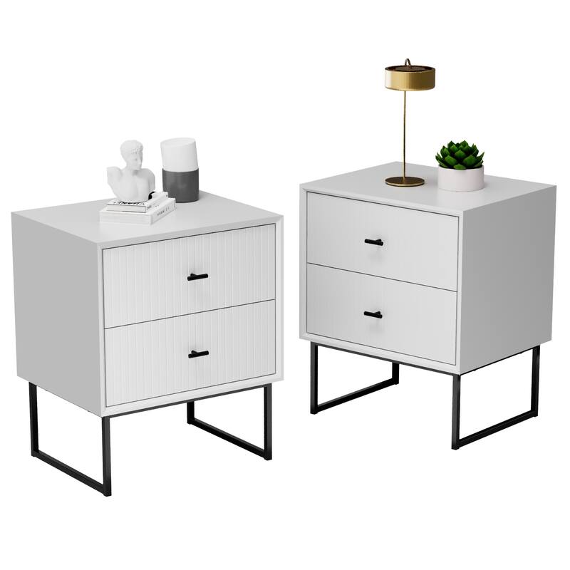 Nightstand Set of 2 with Metal Frame for Bedroom Living Room Bed Side Table - White