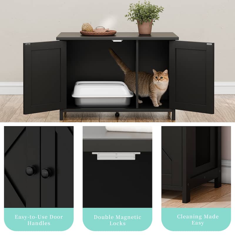 Modern Cat Cage Cabinet with Litter Box Enclosure, Multi-Functional Pet Furniture