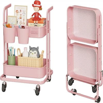 2 Tier Foldable Rolling Cart - 17.3"D x 18.3"W x 24.2"H