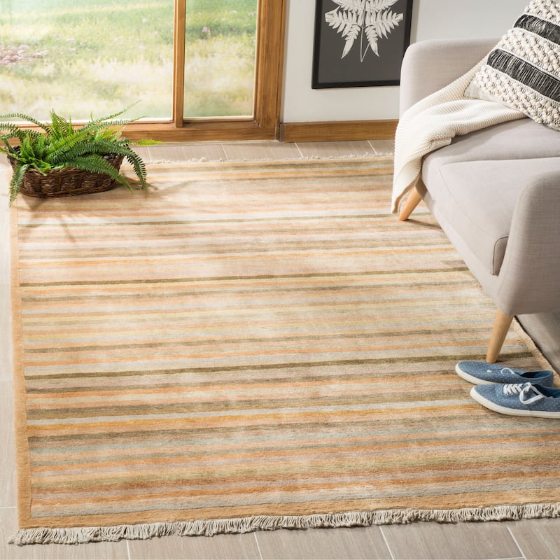 SAFAVIEH Couture Hand-knotted Tibetan Soledade Modern Wool Rug with - 3' x 5' - Apricot/Sage