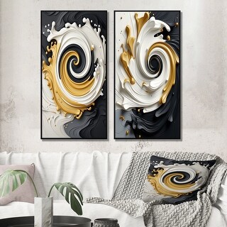 Designart "Liquid Gold Black & White Textured Spiral Magic" Abstract ...