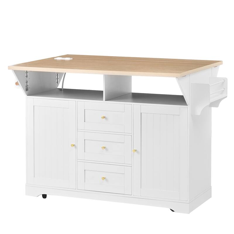 GDF Studio - Modern Extendable Kitchen Island Cart with Power Outlet, Storage Cabinet, and 5 Locking Wheels - 47"x18"x36"