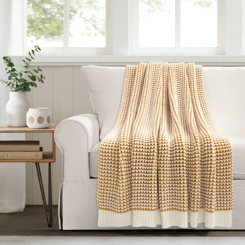 Lush Decor Chic And Soft Knitted Throw Single - Yellow