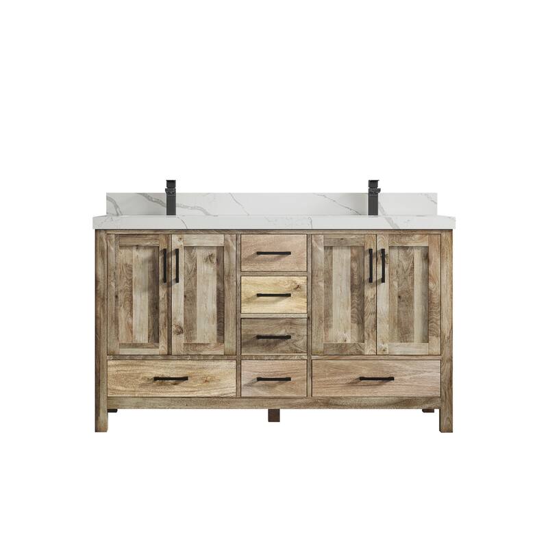 Willow Collections 60 in. W x 22 in. D Malibu Mango Double Sink Bathroom Vanity with Countertop - 2" Calacatta Laza - Natural Mango