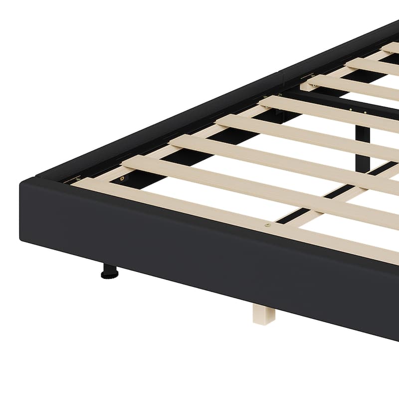 Moasis King Black Floating Bed Frame Upholstered Platform Bed with RGB LED Lighting