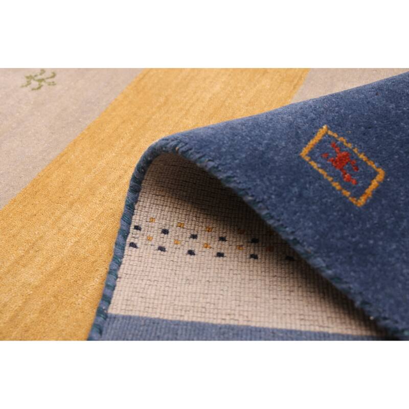 ECARPETGALLERY Hand Loomed Kashkuli Gabbeh Grey, Navy Wool Rug - 6'7 x 9'9